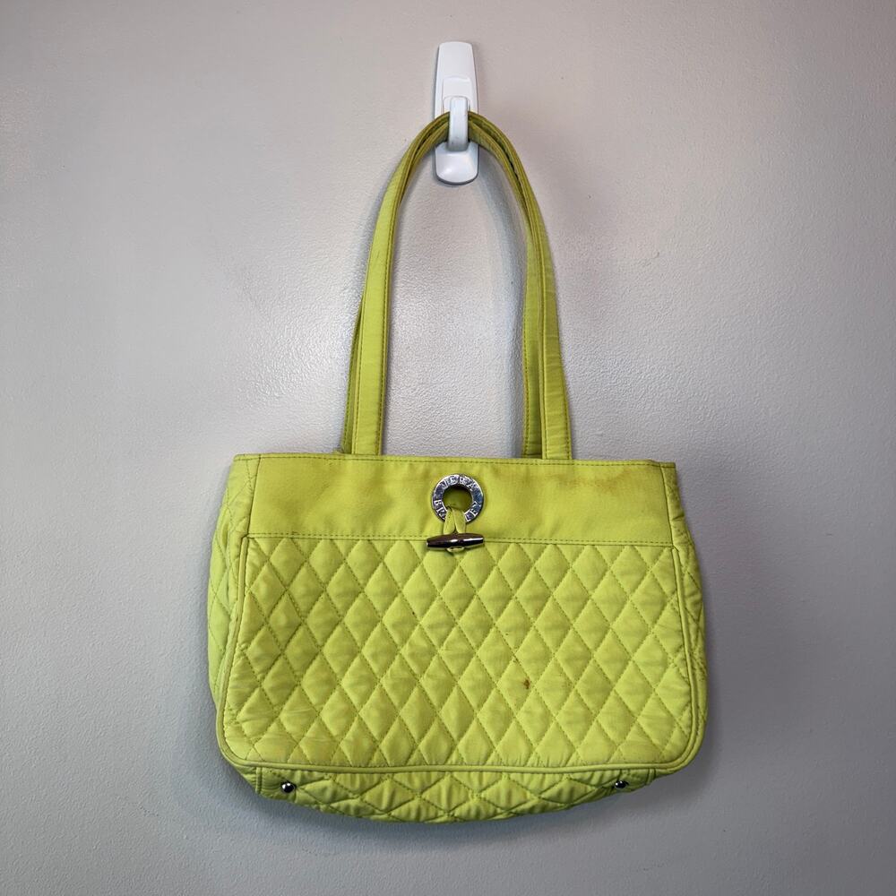 Vera Bradley Lime Green Quilted Microfiber Shoulder Bag Purse with Toggle